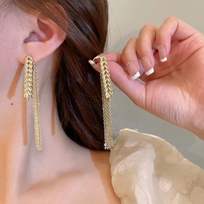 2022 New Unique Design Golden Wheat Ear Tassel Earrings Women Personality Fashion Simple Earrings Wedding Jewelry Birthday Gifts 2022 New Unique Design Golden Wheat Ear Tassel Earrings Women Personality Fashion Simple Earrings Wedding Jewelry Birthday Gifts