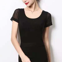 pure black high stretch slim t shirt dance morning run early spring and autumn style stitching stretch mesh tops for women