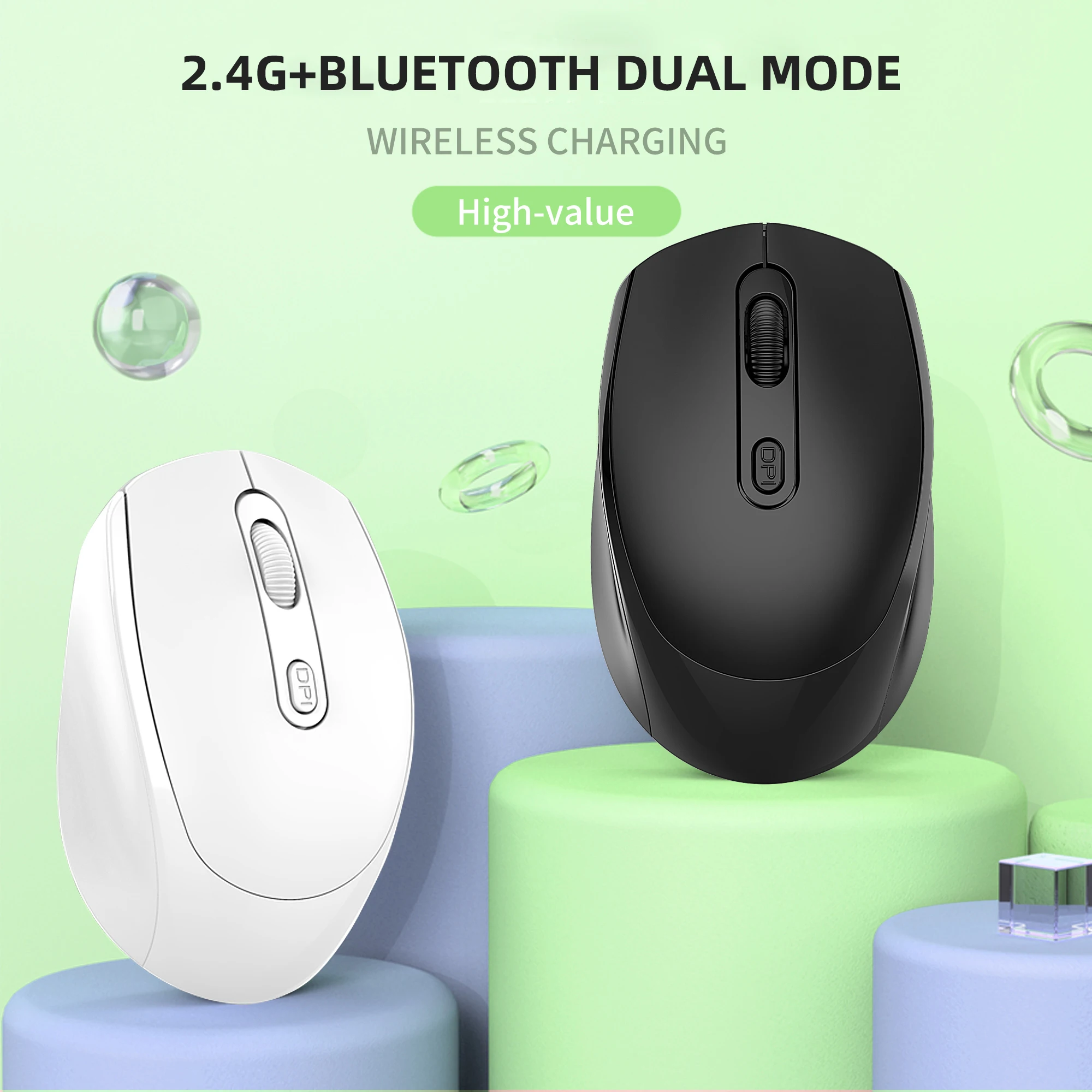 

Rechargeable Dual Modes Wireless Mouse 2.4GHz/Bluetooth 5.1 Ergonomics Mute Mice 4 Buttons Max 1600 DPI For Laptop Home Office