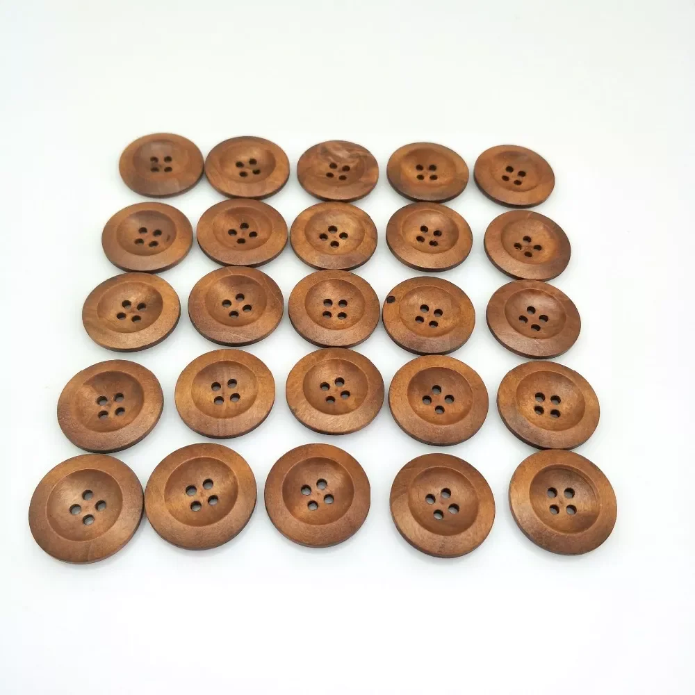 

sell 25pc 4 holes Round Wood Sewing Buttons 25mm natural wood pattern sewing wood craft decorative 5BB5554