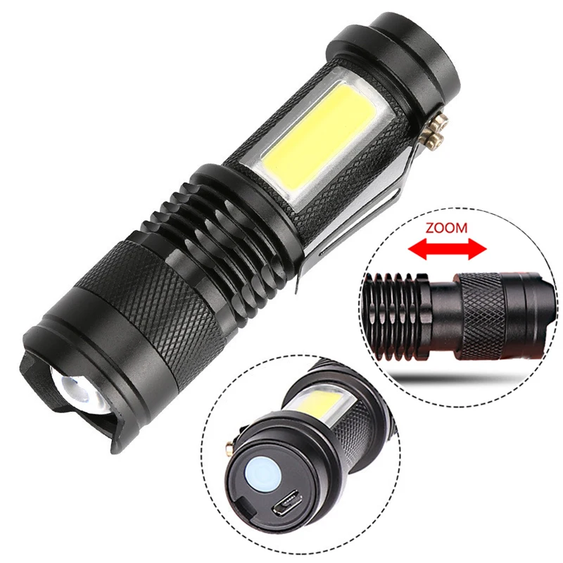 

ZK30 COB Built In Battery Q5 Portable Mini Led Flashlight Zoom Torch Lamp 2000 Lumens Adjustable Penlight Waterproof for Outdoor