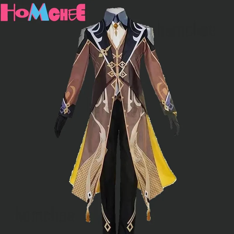 

HomChee COS Game Genshin Impact Zhongli Cosplay Zhong Li Archon Full Set Wig Gloves Earning Wig Outfits Men's Halloween Costume