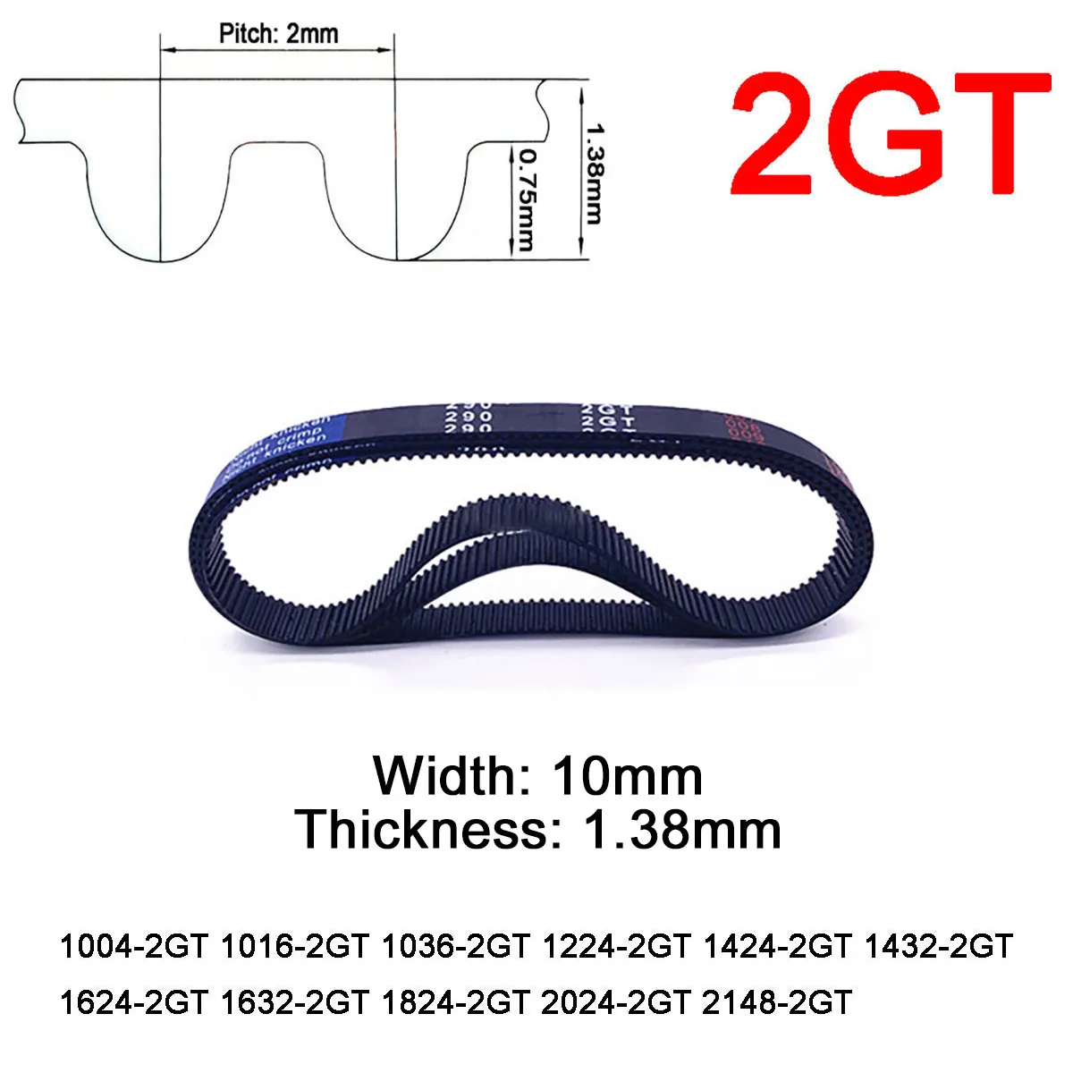 

1Pc Width 10mm 2GT Rubber Arc Tooth Timing Belt Pitch Length 1004 1016 1036 1224 1424 1432 1624 1632 1824 2024 2148mm Drive Belt