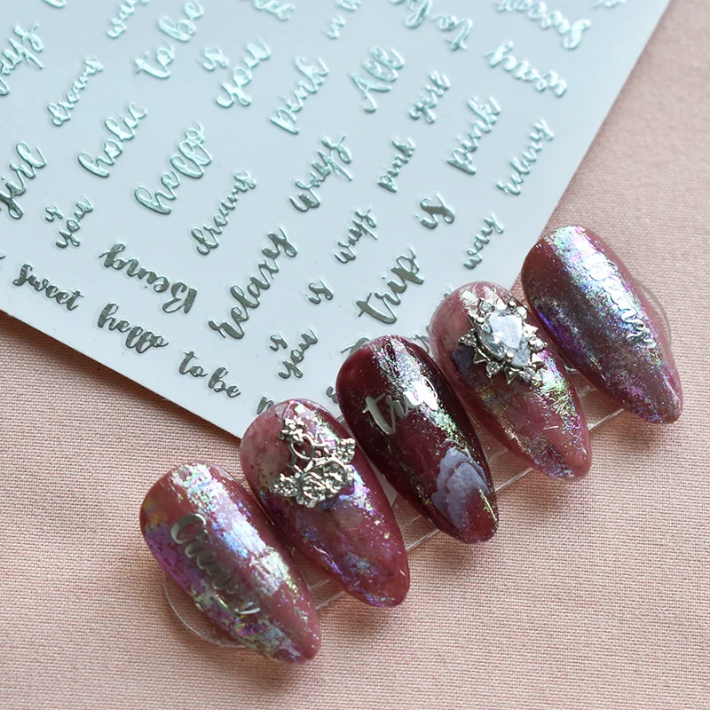 

3D Irregular English Letters Gold Pentagram Moon Nail Art Sticker Transfer Slider Self-adhesive for Manicure Nail Art Decoration