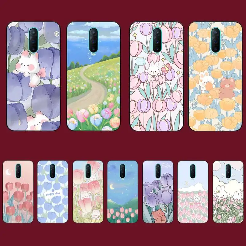 

Tulip Flower Phone Case for Vivo Y91C Y11 17 19 17 67 81 Oppo A9 2020 Realme c3