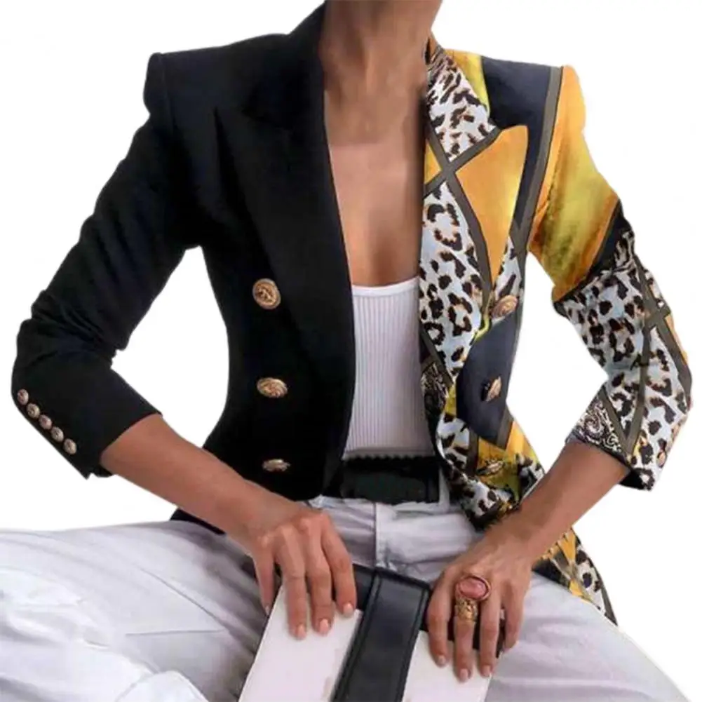 Women Blazers Elegant Double Breasted Turn Down Collar Suit Coat Autumn Winter Office Lady Blazer Jacket Fashion Print