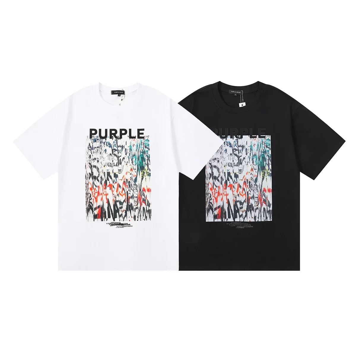 

PURPLE T-shirt Letter Graffiti Tie Dye Print Large Couple Black White Top Short Sleeve Tee Streetwear