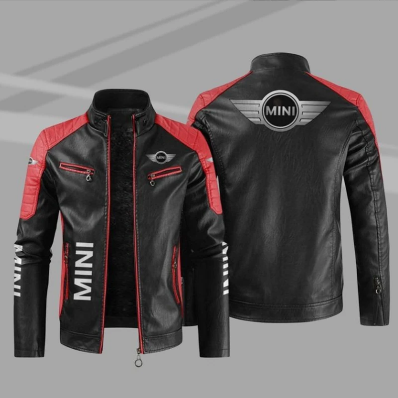 New Men's MINI Logo Jacket Leather Jackets Autumn Casual Motorcycle PU Jacket Biker Leather Coats Brand Clothing
