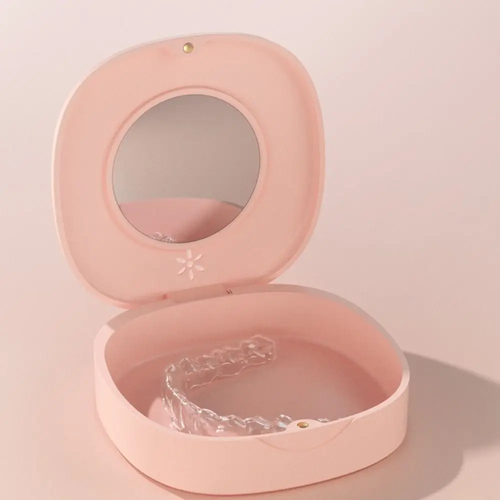 

1PC Portable Cute Orthodontic Retainer Storage Box Invisible Braces Box Compact Orthodontic Teeth Straightening with Mirror