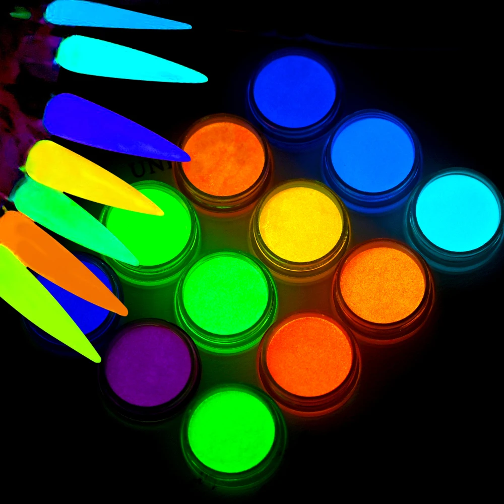 

12pcs/Set Phosphor Luminous Powder Pigment Bright Luminescent Powder Glow In The Dark Colorful Glitters Gel Polish Decoration *#