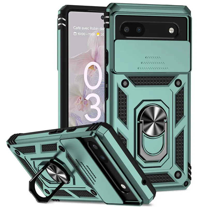 

Case For Google Pixel 6A GX7AS GB62Z Armor Magnetic Metal Ring Holder Hard Back Phone Cover Case for Google Pixel 6A Pixel6A 5G