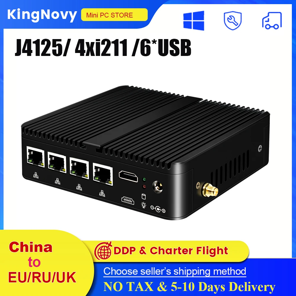 4 Intel i211 LAN Mini Router Celeron J4125 6*USB RS232 HDMI AES-NI pfSense VM Appliance Fanless Firewall  Network Server Mini PC