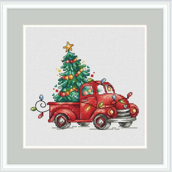 Рождественская елка на красном автомобиле 26-23 Набор для вышивки крестиком