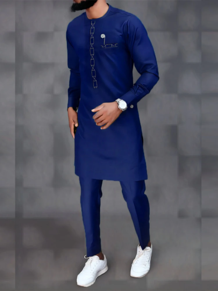 Muslim Fashion Men 2-piece Suit African Kamis Homme Musulman Kurta Men Jubba Thobes Arabic Shirt Kaftan for Men Islamic Clothing