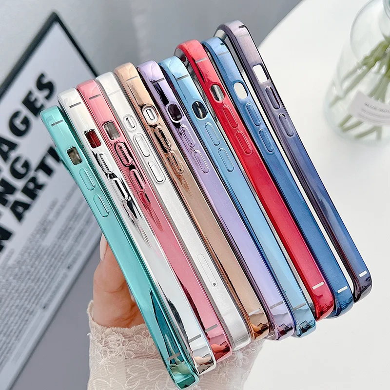 

Soft Thin Electroplating Case For iPhone 12 11 13 Pro Max Mini XS XR X 6 6S 7 8 Plus SE2020 Transparent Camera Protection Cover