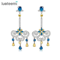 luoteemi new atmosphere design shining cz inspired cz clear with multi stone big drop earrings bridal wedding brincos jewelry