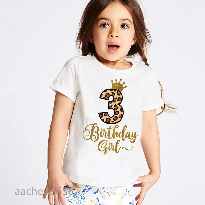Children Girls 1-9th Birthday Number Print T-shirt Birthday Gift Clothes Baby Letter Tops Tee,Drop Ship