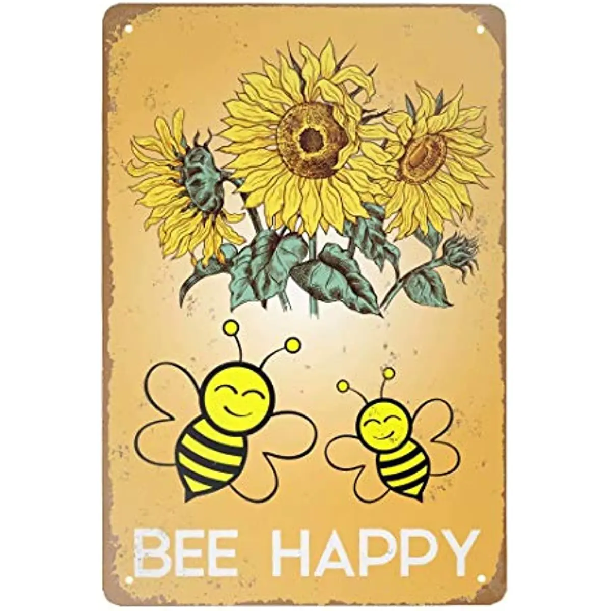 

Bee Happy Retro Metal Tin Sign Vintage Bee Sunflower Happy Sign for Home Coffee Wall Decor 8x12 Inch Metal Wall Decor Rectangle
