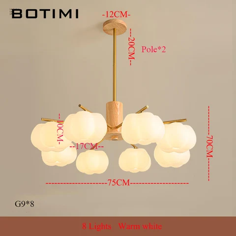 BOTIMI Скандинавская деревянная люстра с белым абажуром для гостиной, современные потолочные люстры из цельного дерева, обеденные светильники