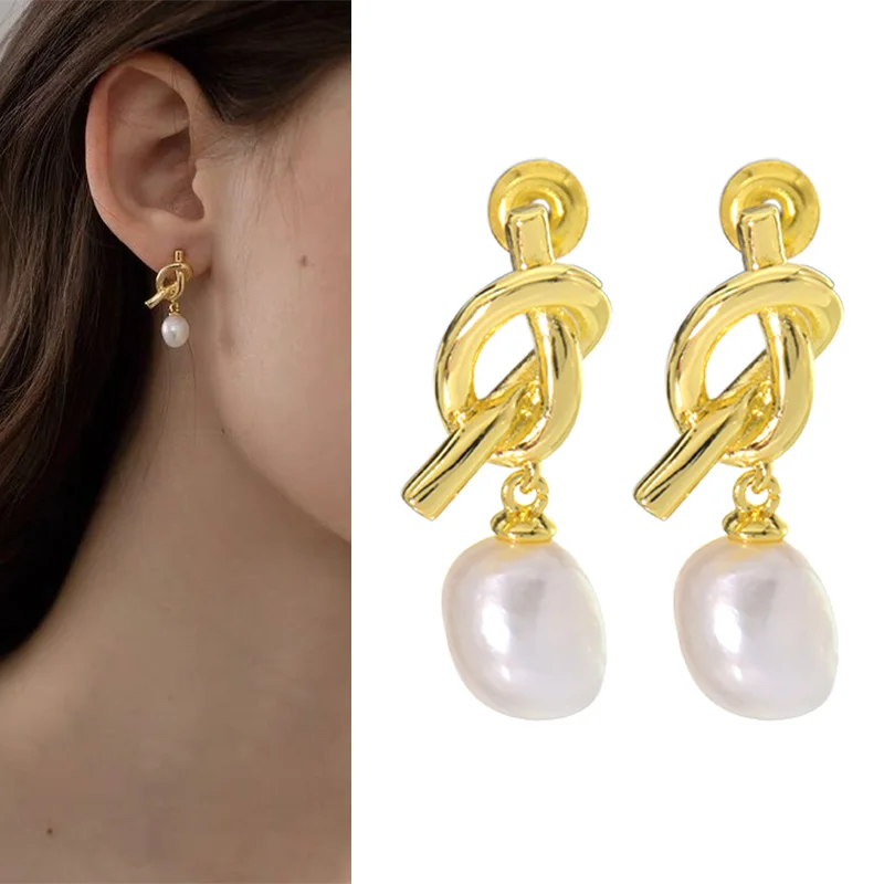 

Jewelry For Women 2022 Luxury Quality Knotted Pearl Earrings Romantic Lovely Charms Fashion Style Dangle Christmas Gift Wedding