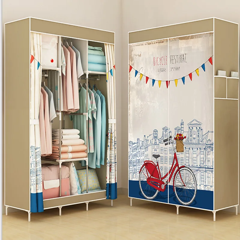 Тканевый гардероб с железной арматурой для хранения вещей по системе "сделай сам" с защитой от пыли, простая складная стойка мебели органайзер на полу