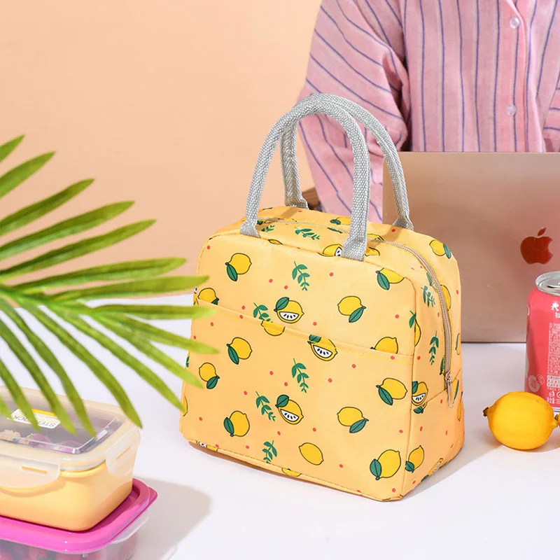 

Корейские милые портативные водонепроницаемые сумки для ланча на молнии лимонного цвета, Женская Стандартная Термосумка, Офисная школьная...