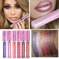 6 colors diamond liquid pearly glitter lip glosses nonstick waterproof lasting cosmetics glitter luminous lip makeup lipstick
