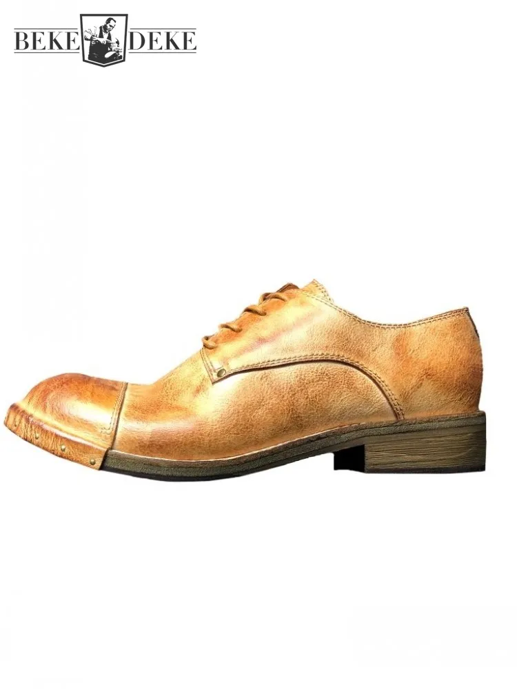 

Туфли дерби мужские из натуральной кожи, на шнуровке, круглый носок, деловые Повседневные Классические туфли, британский стиль, ручная работа, искусственная кожа, 45