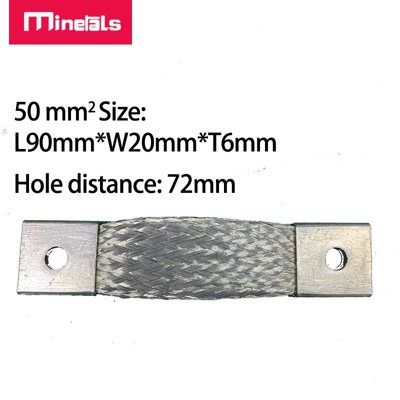 72mm Flexible Bus Bar Plated Copper Braided Strap Busbar M4 M6 M8 M10 Connector Battery Band 35mm2 50mm2 75mm2 140A 200A 400A