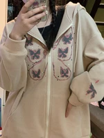 deeptown vintage zip up oversized hoodies women harajuku 90s graphic sweatshirts waffle long sleeve casual tops jacket hip hop