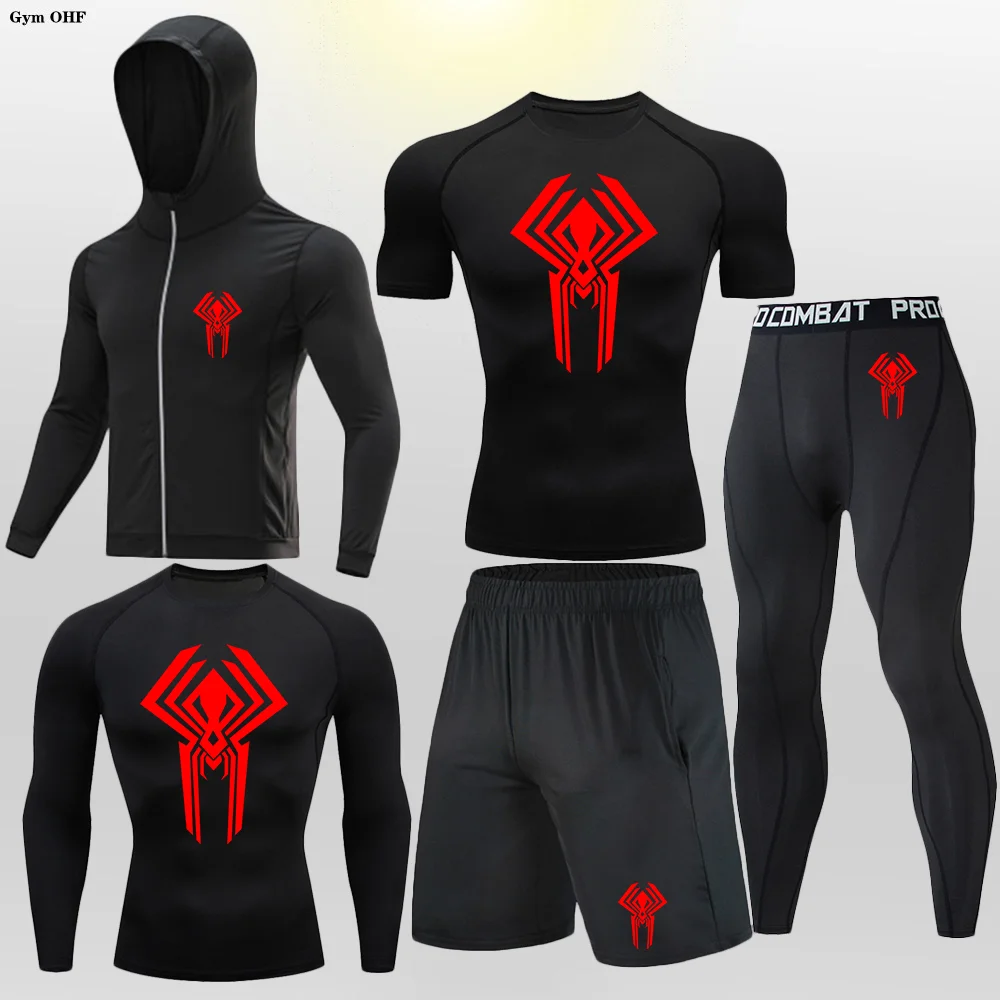 Мужской спортивный костюм MMA Rashguard Jiu футболка с надписью Jitsu + брюки для фитнеса и