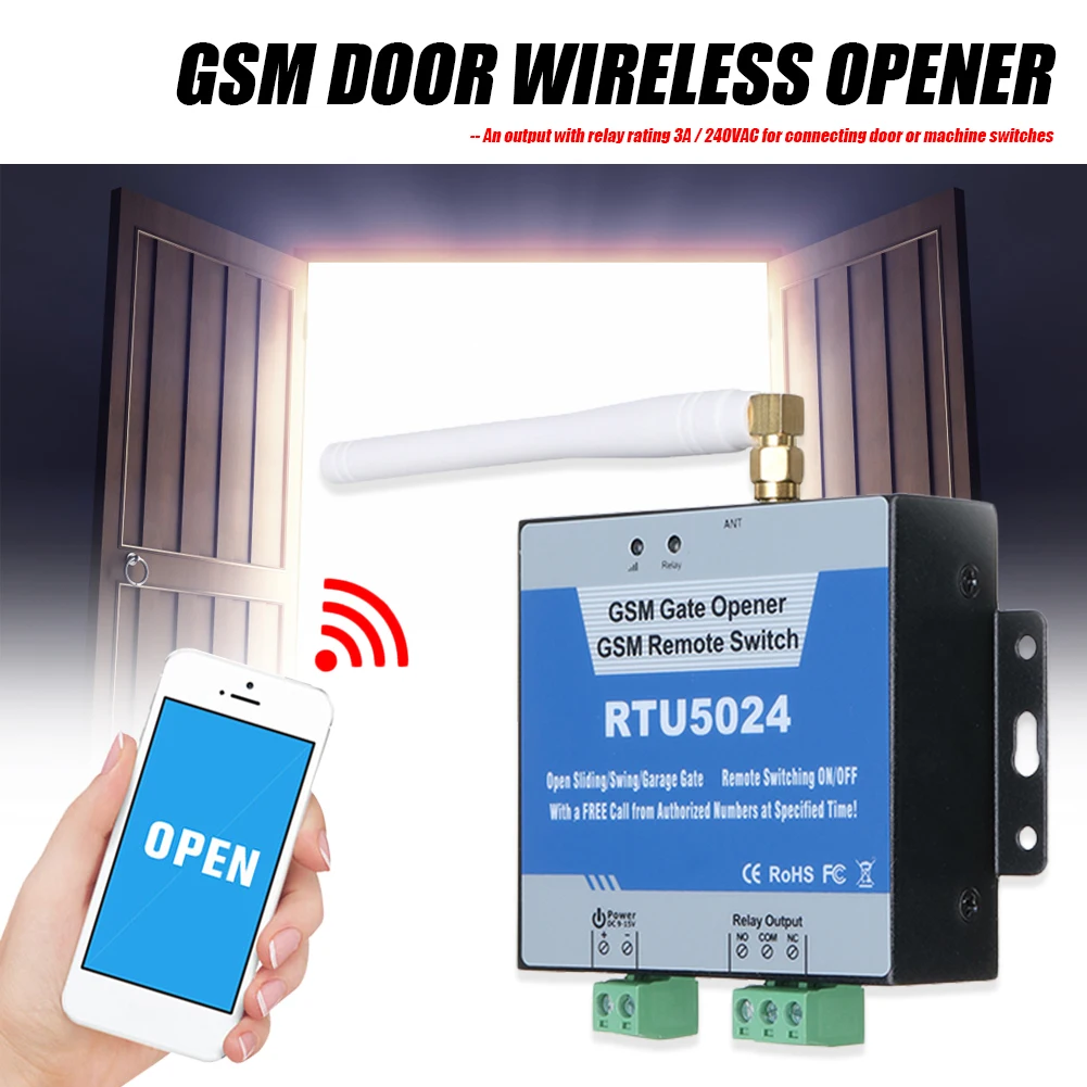 

Safety RTU5024 GSM Gate Opener Relay Wireless Remote Door Access Switch Free Call for Household Bedroom Ornaments