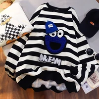 3d cartoon knitted long sleeved pullover women autumn round neck sweatshirts striped long sleeved harajuku y2k top kawai clothes