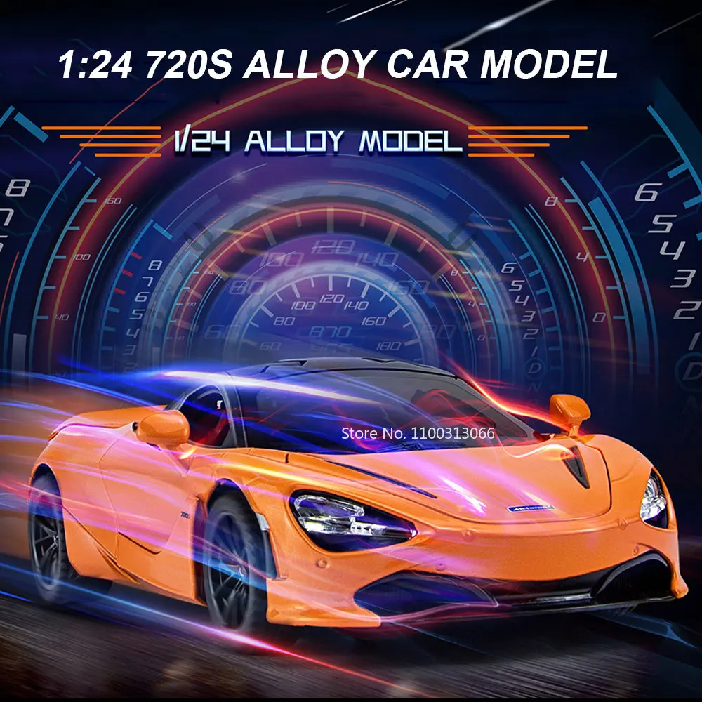 

1:24 720S Alloy Car Model Diecast Metal Car Model High Simulation Collection Vehicle Light Sound Pull Back Toy Car Children Gift