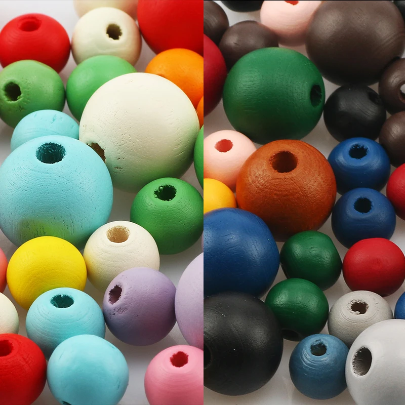 

Natural Wood Beads 10mm 100pcs/lot Mixed Colored Round Balls Beads For Jewelry Making DIY Earrings Bracelet Necklace Accessories