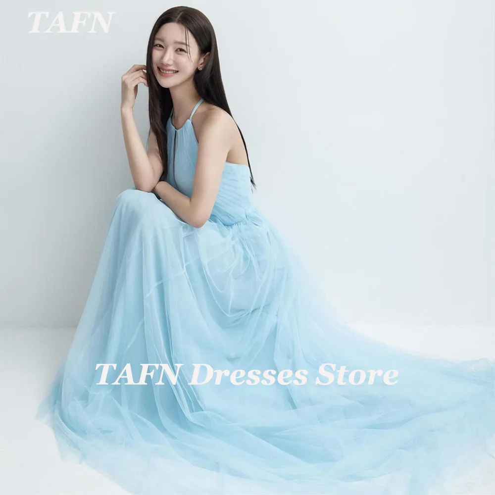 TAFN детские синие свадебные платья с лямкой на шее без рукавов тюлевые корейские