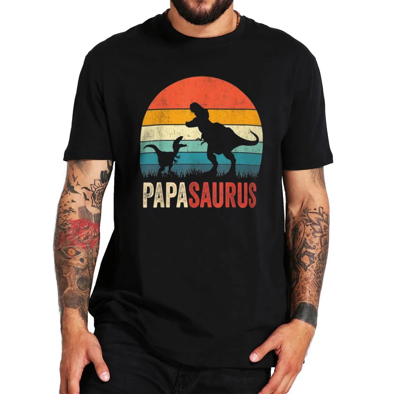 

Papasaurus Dad Vintage T Shirt Funny Papa Two Dinosaurs Animal Graphic Tee Father's Day Gift 100% Cotton Oversized T-Shirt