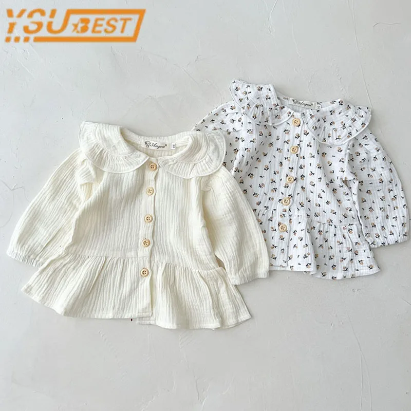 

Spring Autumn BabyGirls Long Sleeves T-shirt Child Baby Girls Floral T-shirt Baby Boys Girls Solid Color Princess Girls Shirt