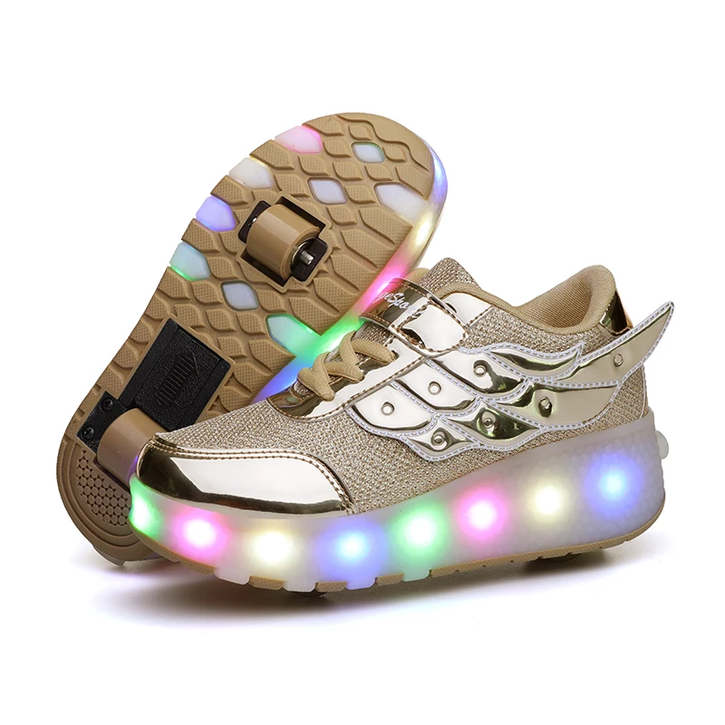 

NEW four-wheeled walking shoes for boys and girls, two-wheeled invisible pulley shoes, rechargeable light wheel shoes, children'