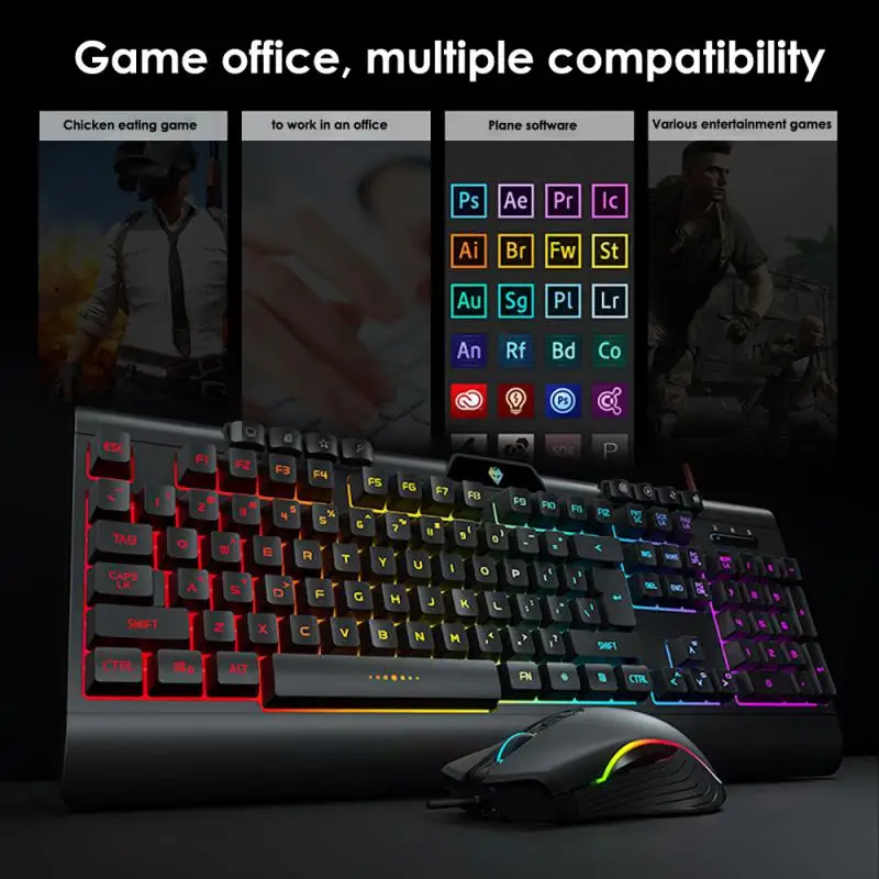 

Игровая клавиатура и мышь для геймеров, эргономичная Usb-клавиатура с подсветкой 104 клавиш для ПК, ноутбука, Проводная компьютерная клавиатура, Игровая клавиатура