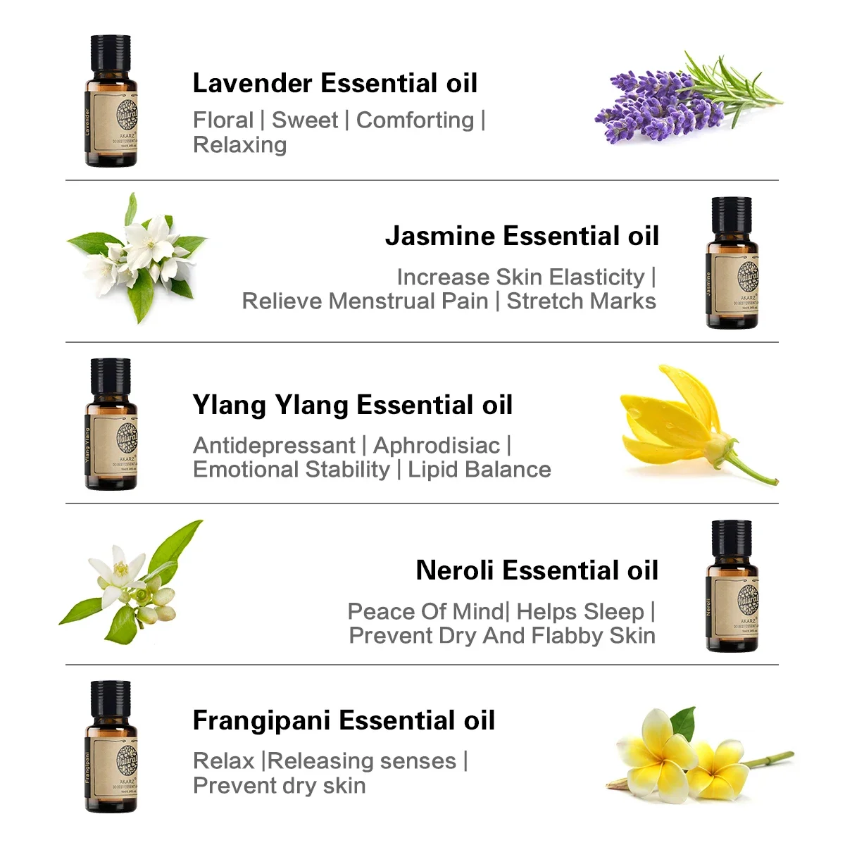 AKARZ Цветочная серия 10 комплектов Лаванда жаммин Роза иланг нероли франжипан