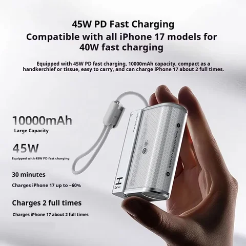 Nubia REDMADIC CCC PowerBank 45 Вт, двусторонняя быстрая зарядка, 10000 мАч, внешний аккумулятор с цифровым дисплеем большой емкости, встроенное зарядное устройство с кабелем