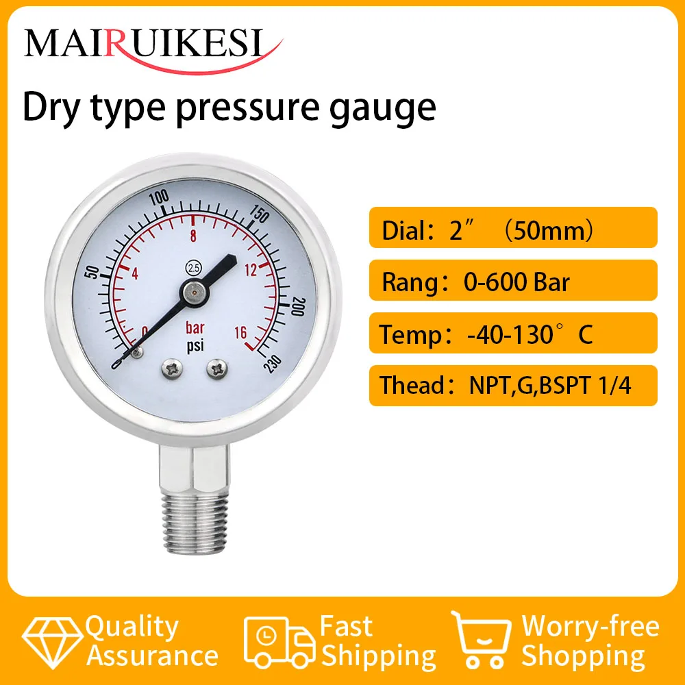 

MAIRUIKESI Stianless стальной манометр 50 мм (2 дюйма) Точность 2.5% нижнее соединение гидравлический высокий вакуумный манометр воды