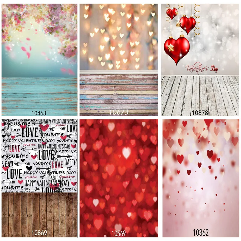 

Art Fabric Valentine Day Photography Backdrops Prop Love Heart Rose Wooden Floor Photo Studio Background 211215-13
