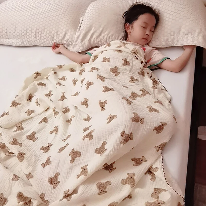 

2 Layers Baby Blankets Bear Print Cotton Air Conditioned Infant Sleeping Blanket Infant Accessories Cute Bear