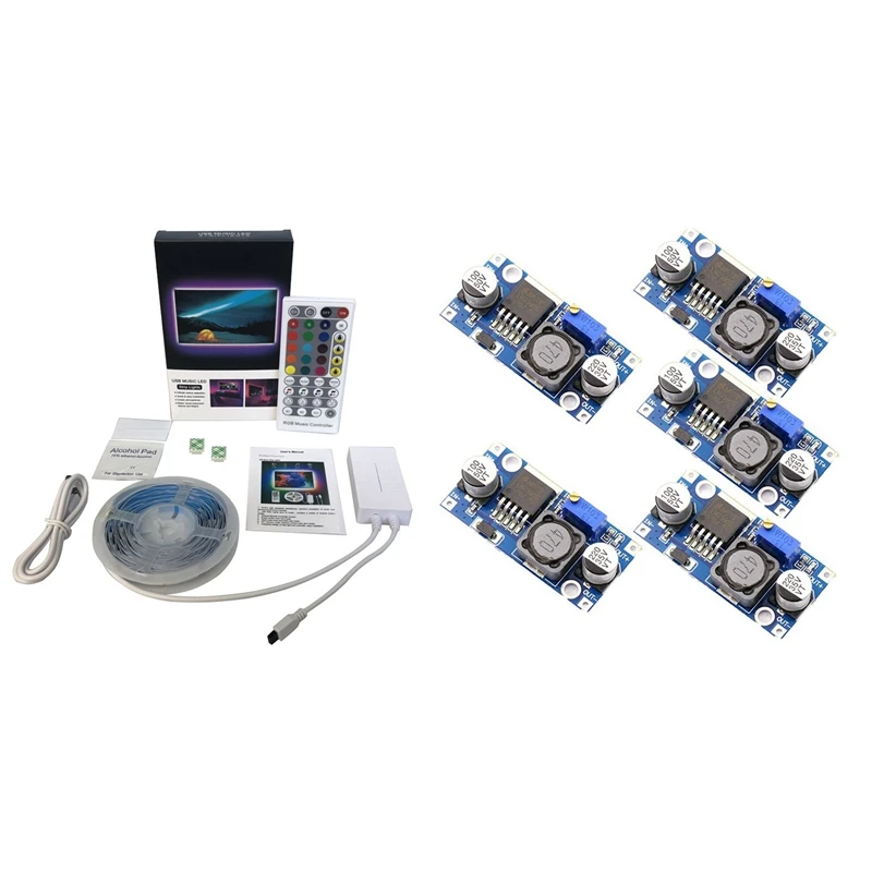 

5 PCS DC-DC Buck Converter Step Down Module with LED Strip 5M, RGB LED Strip with IR Remote Control