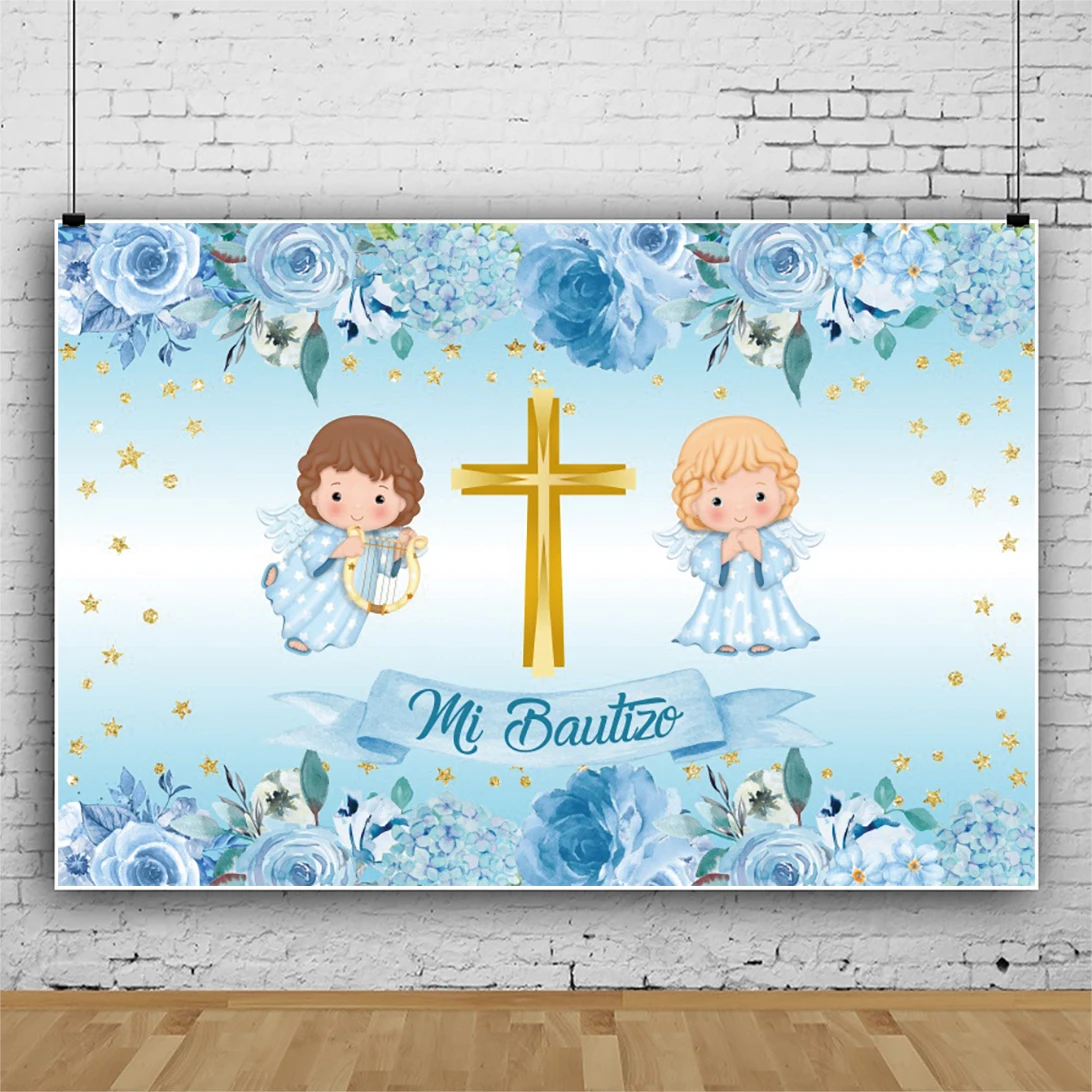 

Holy Communion Photography Background First Communion Girl Party Blue Decor Flower Backdrops Photocall Photobooth Custom Prop