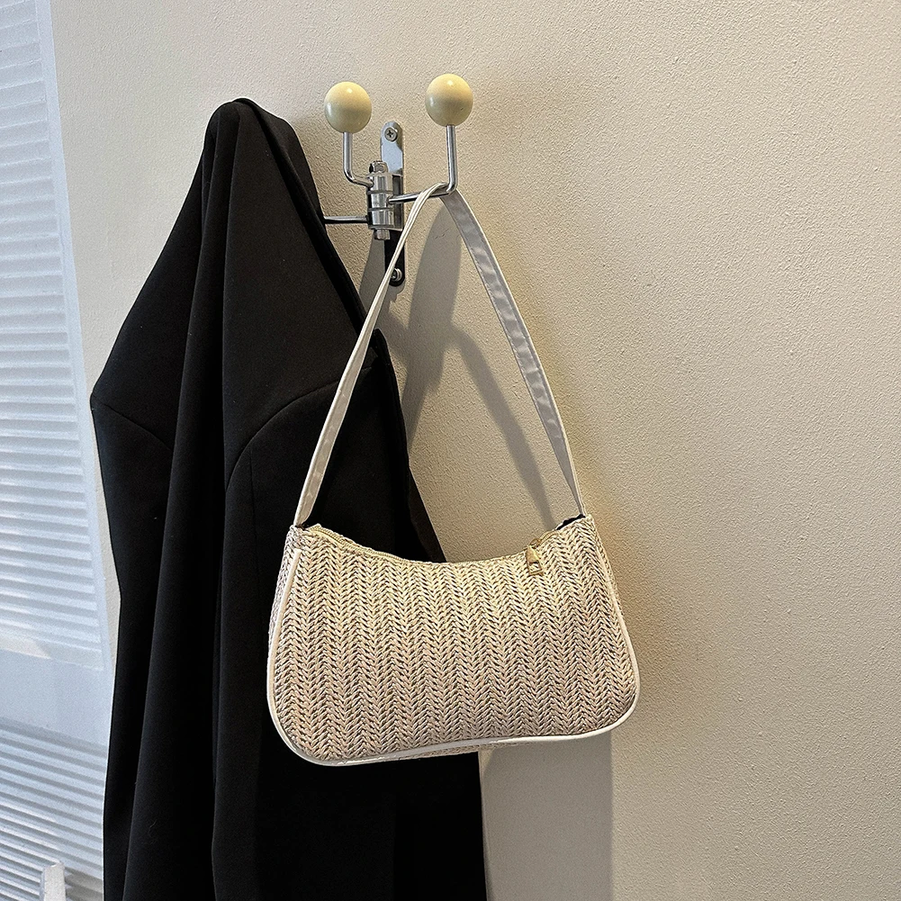 

Сумка-тоут женская Соломенная, модный плетеный саквояж на плечо, однотонная модная сумочка под подмышек с ручками сверху, на лето