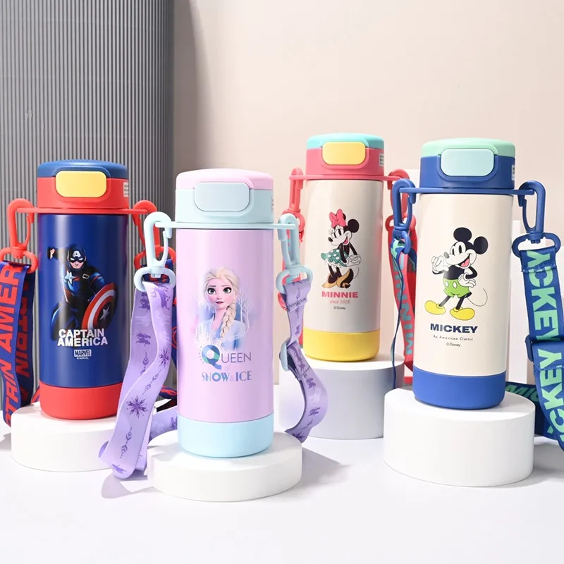 Cup With Straw Frozen Stainless Steel Vacuum Flask For Kids Children Outdoor Thermos Mug With Rope