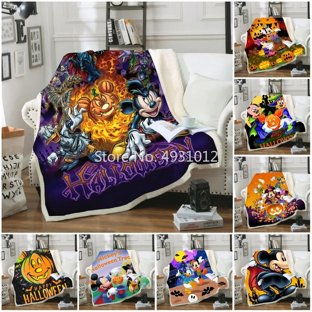 Подарочное детское плюшевое одеяло на Хэллоуин с Диснеем Минни Микки мосью, покрывало для дивана, односпальное постельное белье для мальчиков и девочек Подарочное детское плюшевое одеяло на Хэллоуин с Диснеем Минни Микки мосью, покрывало для дивана, односпальное постельное белье для мальчиков и девочек